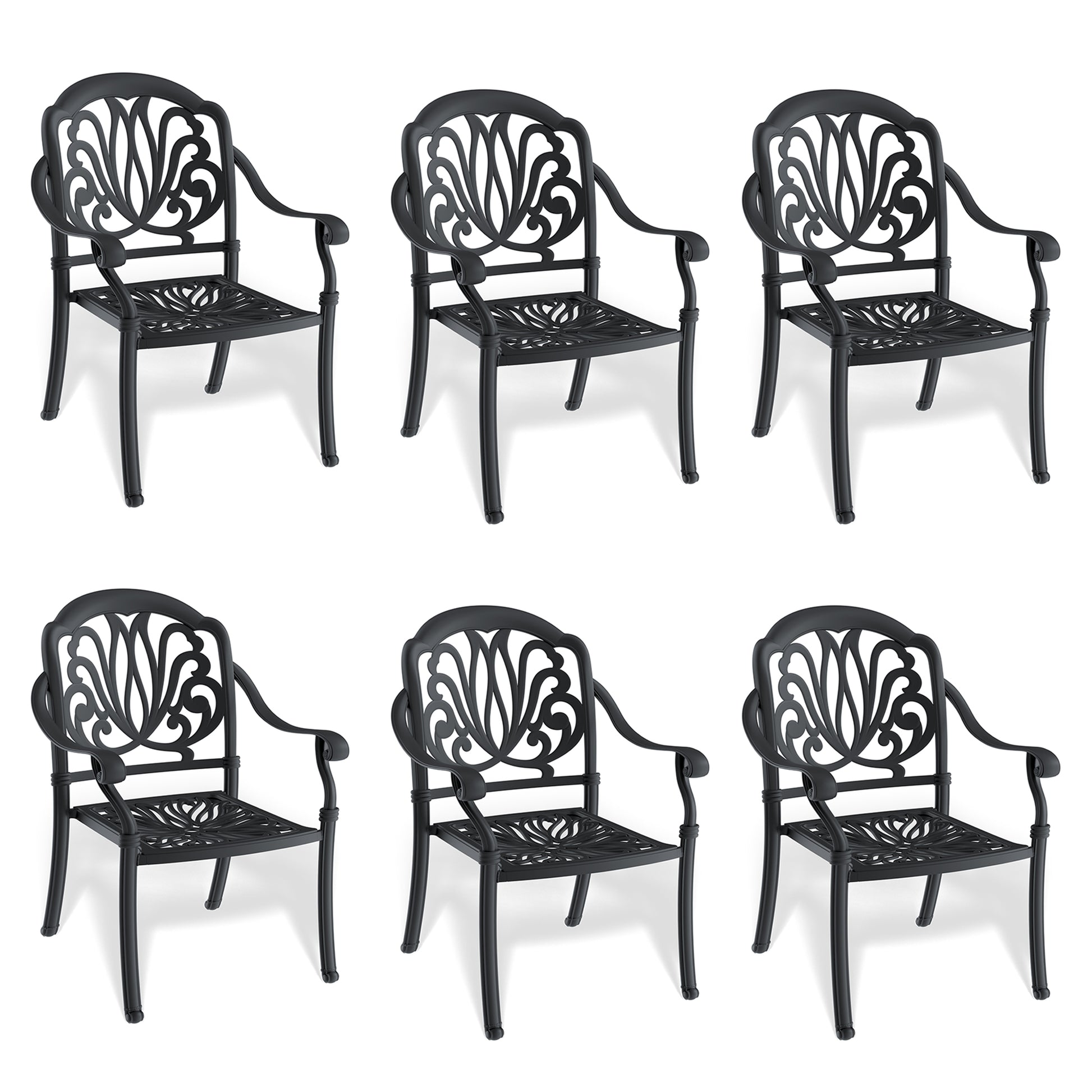 Cast Aluminum Patio Dining Chair 6Pcs With Black Frame And Cushions In Random Colors Yes Dining Set Black Rust Resistant Frame Water Resistant Cushion Garden & Outdoor Complete Patio Sets Aluminium