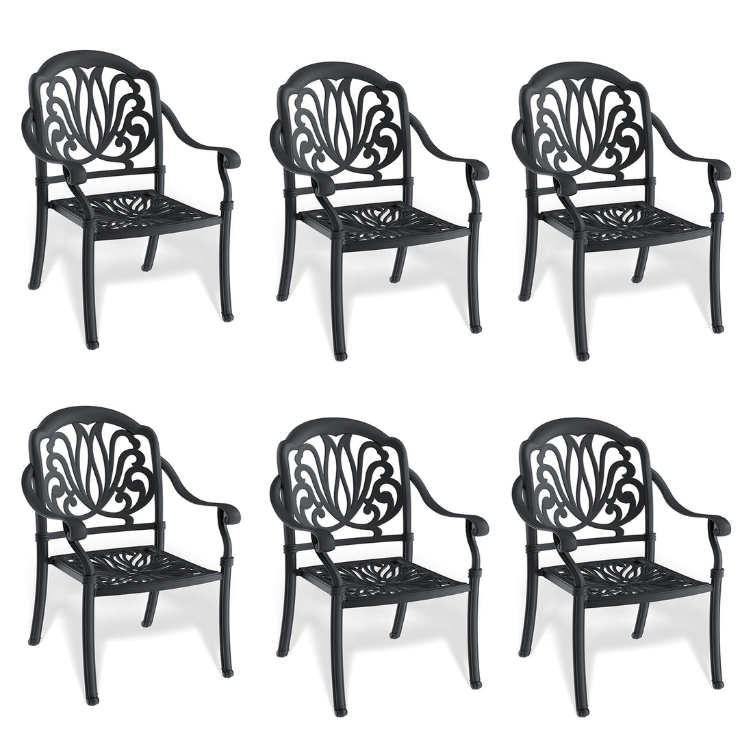 Cast Aluminum Patio Dining Chair 6Pcs With Black Frame And Cushions In Random Colors Yes Dining Set Black Rust Resistant Frame Water Resistant Cushion Garden & Outdoor Complete Patio Sets Aluminium