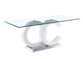 Tempered Glass Dining Table With White Mdf Middle Support And Stainless Steel Base For Modern Design White Tempered Glass