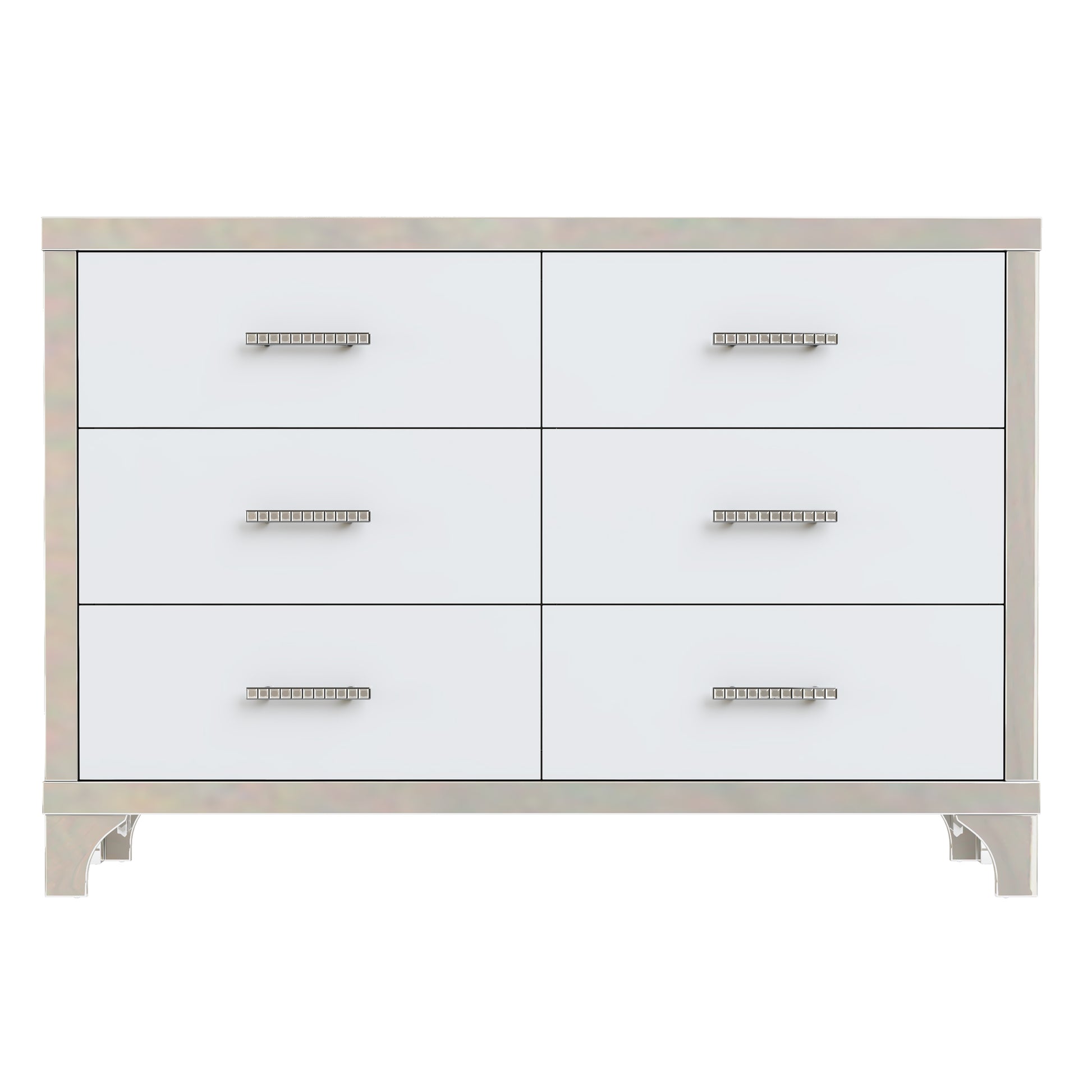 Elegant High Gloss Dresser With Metal Handle,Mirrored Storage Cabinet With 6 Drawers For Bedroom,Living Room,White White Mdf