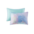 Watercolor Tie Dye Printed Comforter Set With Throw Pillow Queen Aqua Polyester