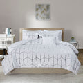 Metallic Printed Comforter Set King White Silver Polyester
