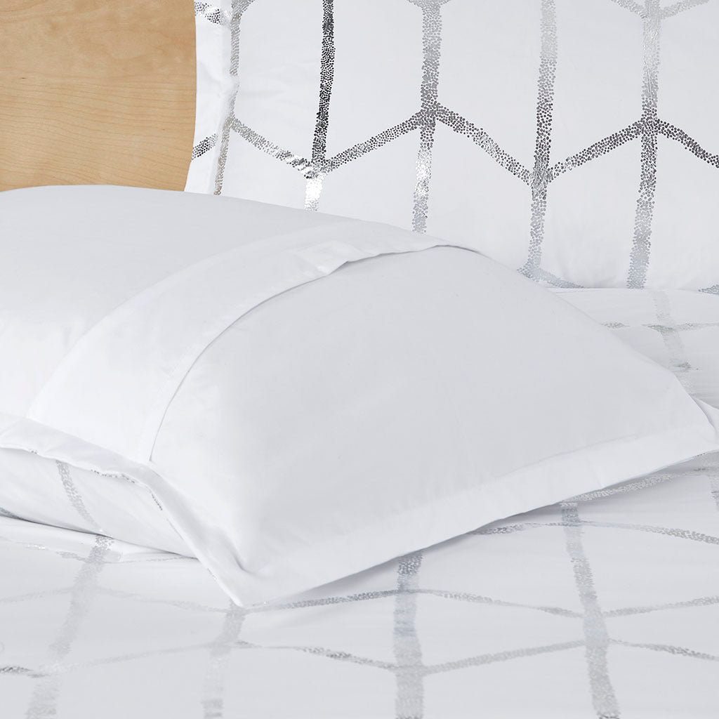 Metallic Printed Comforter Set King White Silver Polyester