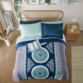 Boho Comforter Set With Bed Sheets Queen Navy Polyester