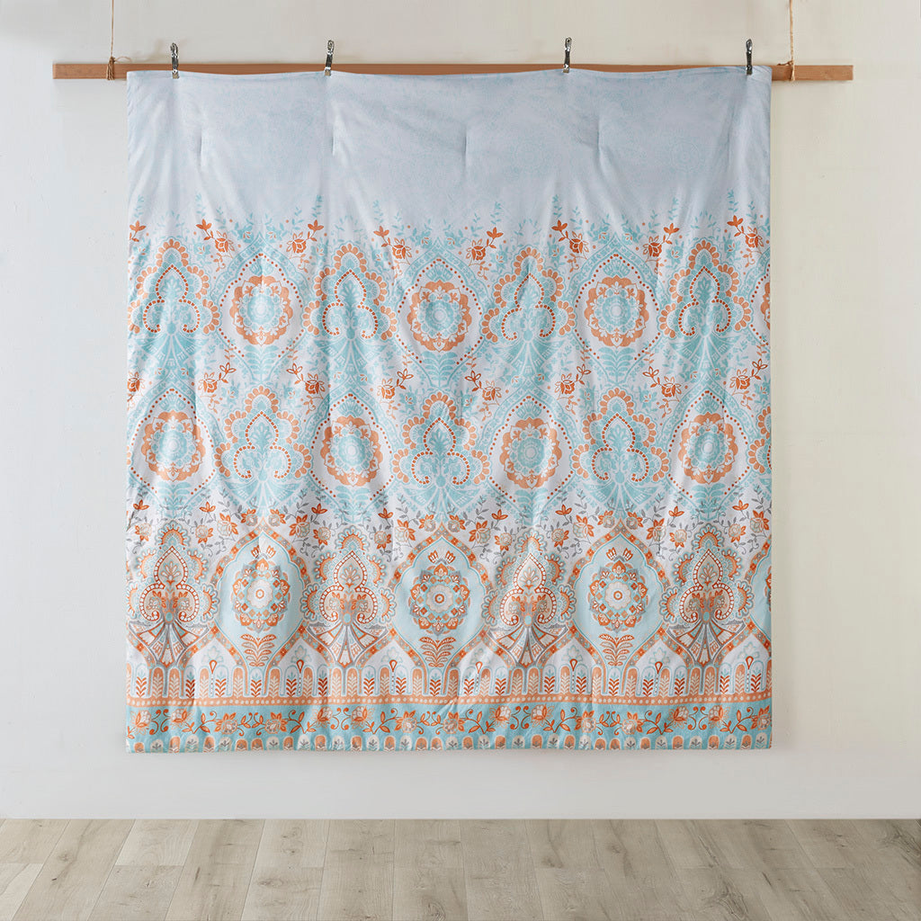 Boho Comforter Set With Bed Sheets Twin Aqua Polyester