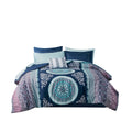 Boho Comforter Set With Bed Sheets Queen Navy Polyester