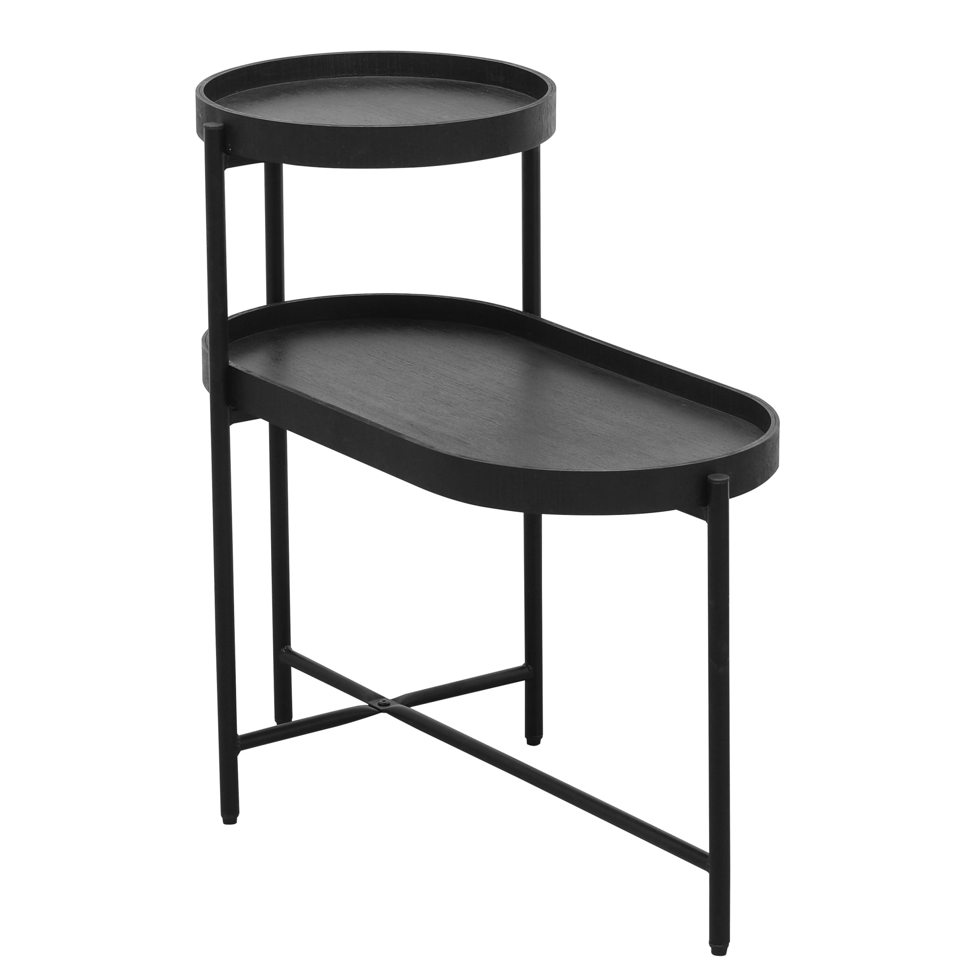 2 Tier Black Side Table With Storage Sofa Table For Living Room Metal Frame & Wooden Desk End Table Black Metal