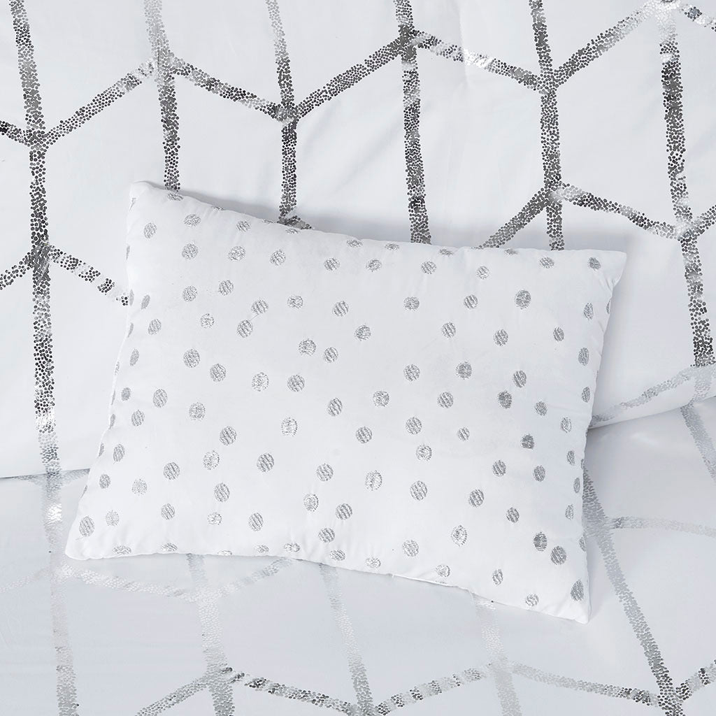 Metallic Printed Comforter Set King White Silver Polyester