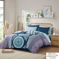 Boho Comforter Set With Bed Sheets Queen Navy Polyester
