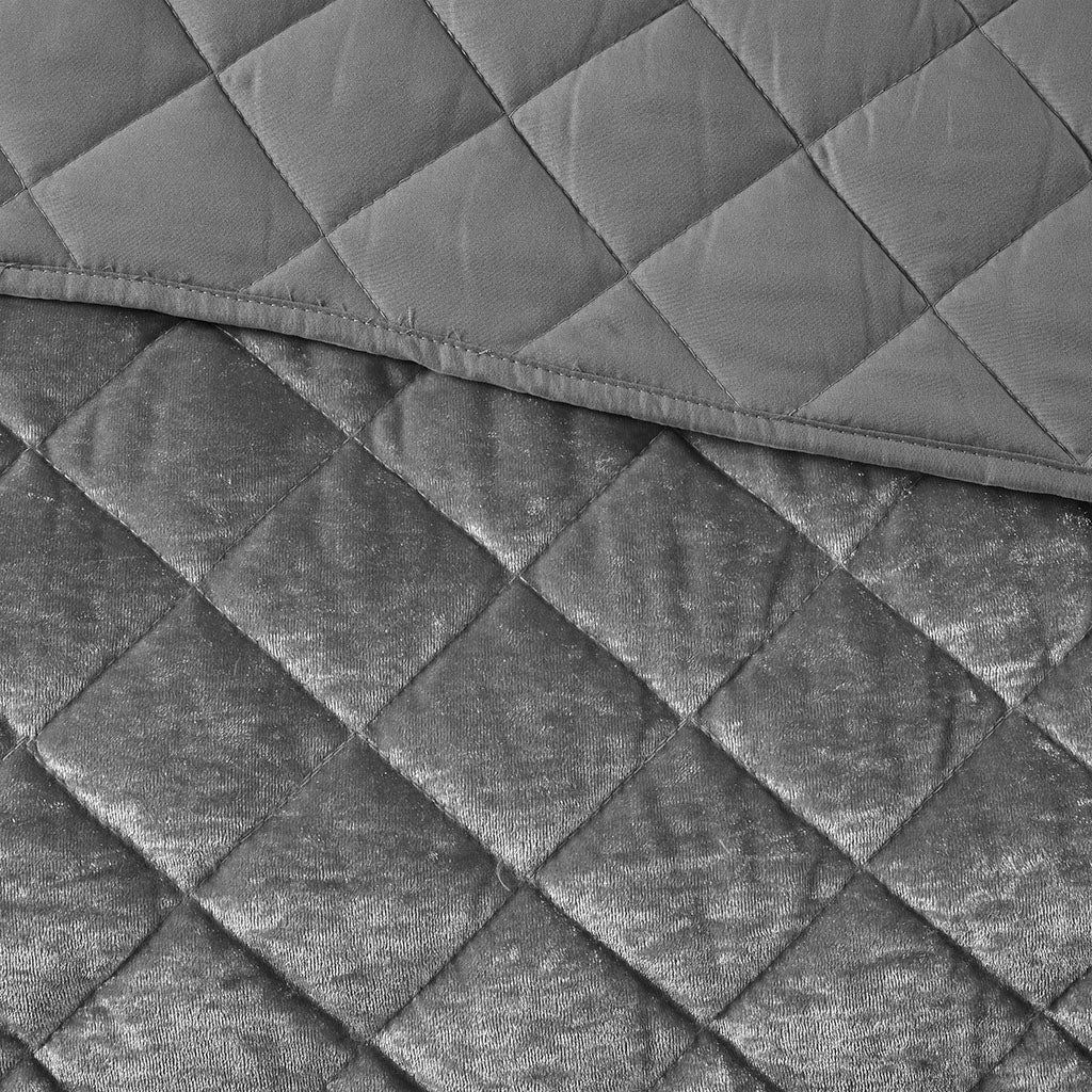 Velvet Quilt Set Full Grey Polyester