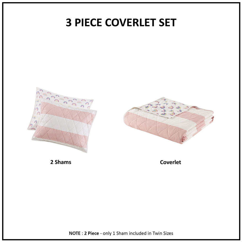 Cotton Cabana Stripe Reversible Quilt Set With Rainbow Reverse Twin Pink Cotton