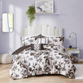 Floral Print Duvet Cover Set King White Black Microfiber