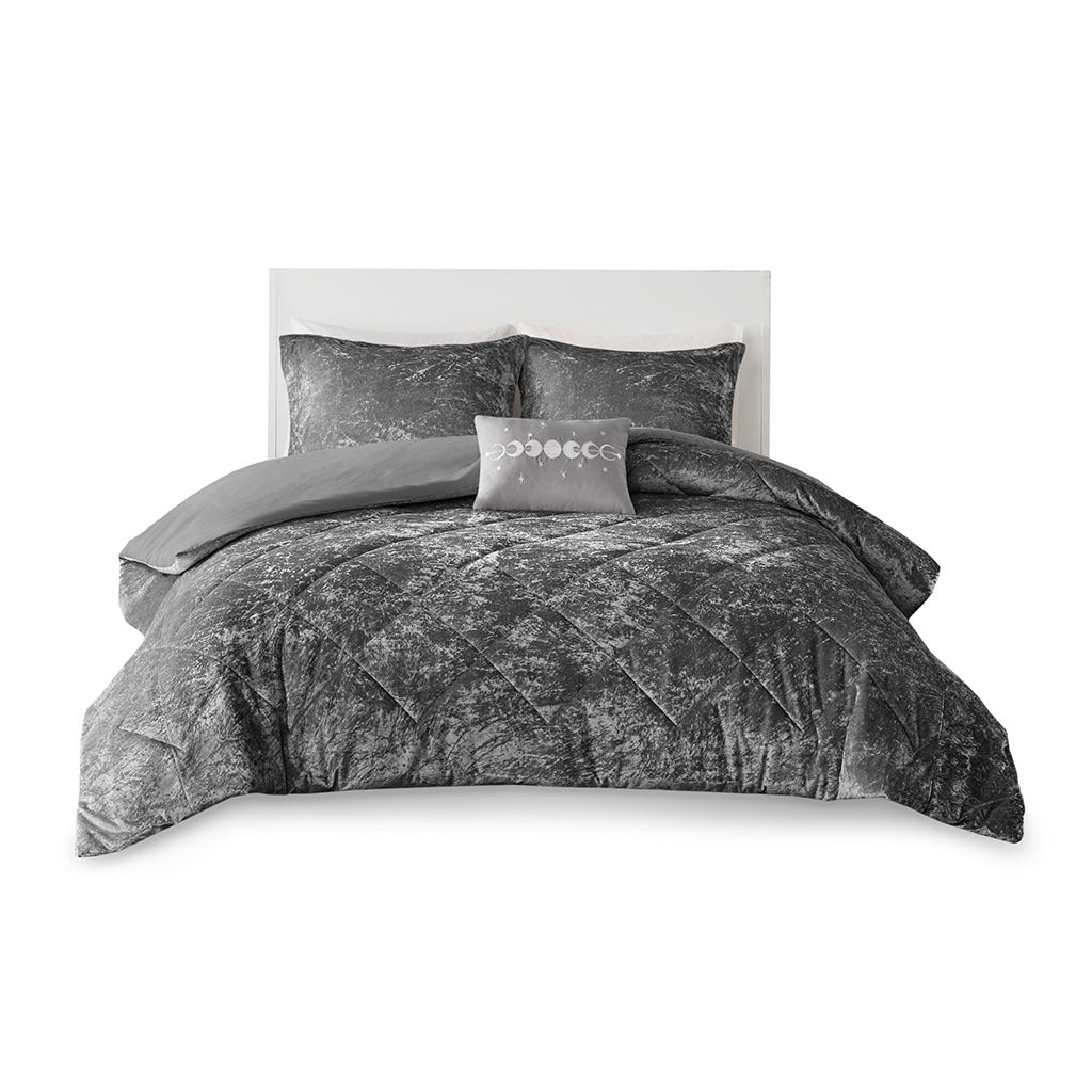 Velvet Duvet Cover Set King Grey Polyester