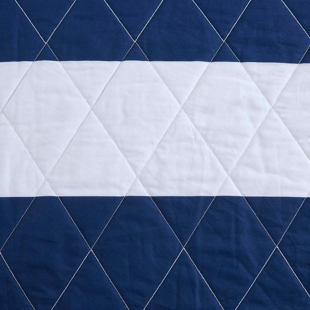 Cotton Cabana Stripe Reversible Quilt Set With Shark Reverse Full Navy Cotton