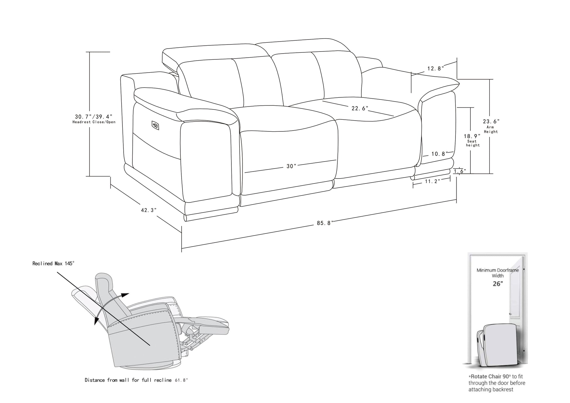 Genuine Italian Leather Power Reclining Sofa Camel Foam Leather