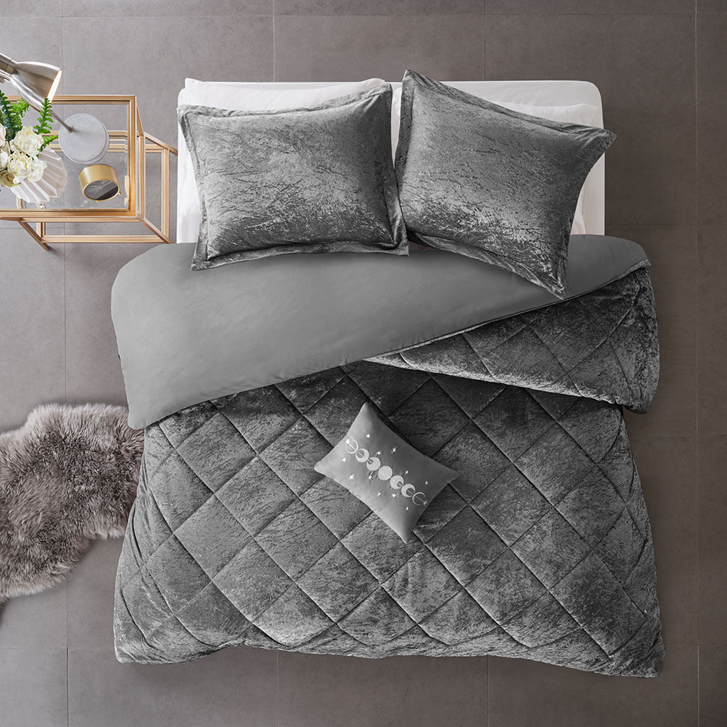 Velvet Duvet Cover Set King Grey Polyester