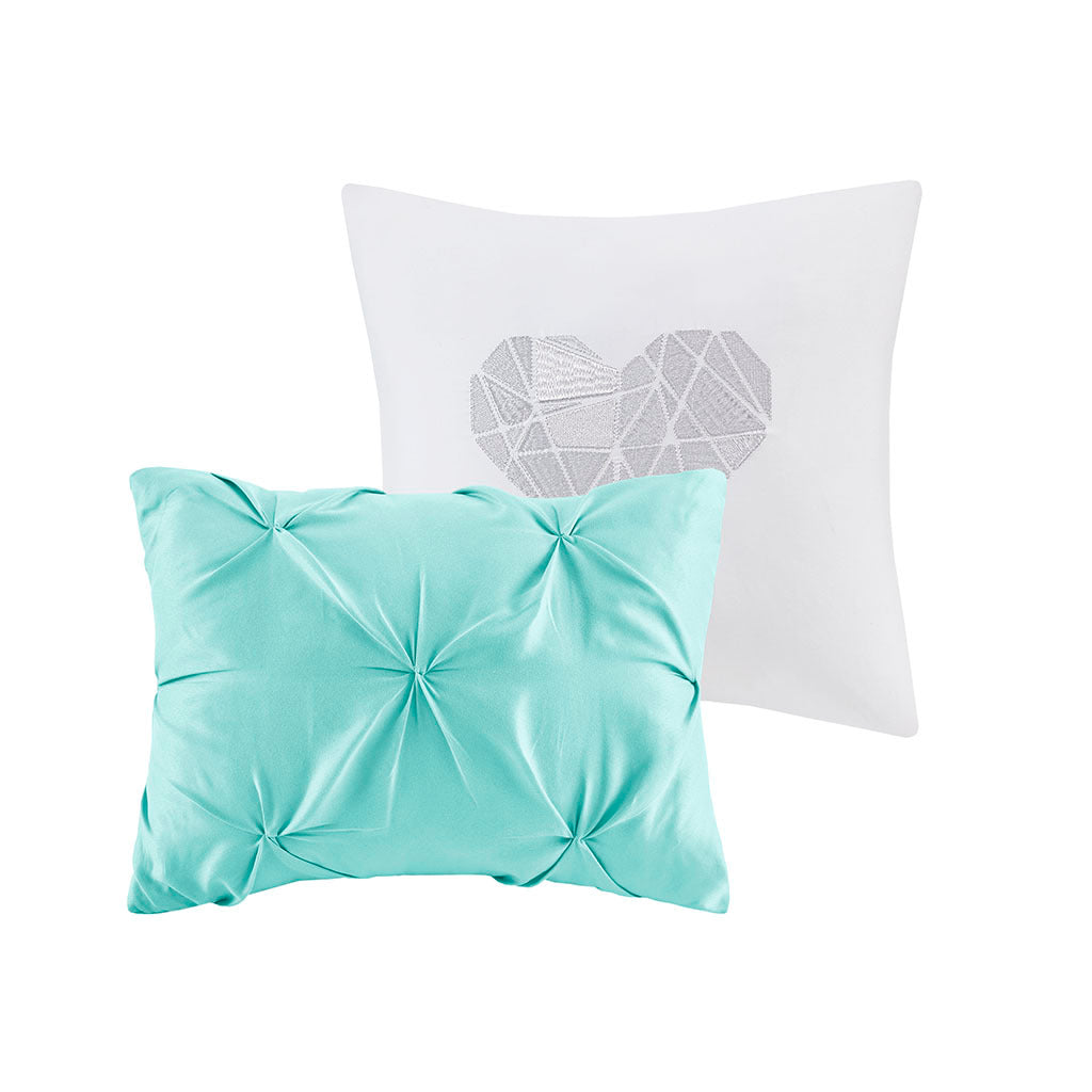 Metallic Printed And Pintucked Comforter Set Twin Aqua Blue Polyester