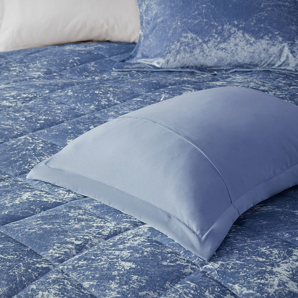Velvet Comforter Set King Blue Polyester