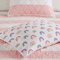 Cotton Cabana Stripe Reversible Quilt Set With Rainbow Reverse Full Pink Cotton