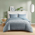 Embroidered Comforter Set Full Blue Polyester