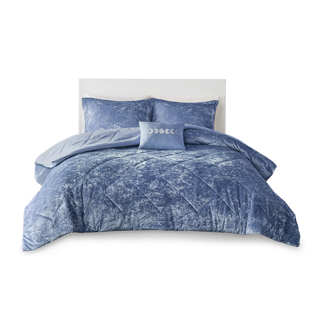 Velvet Comforter Set King Blue Polyester