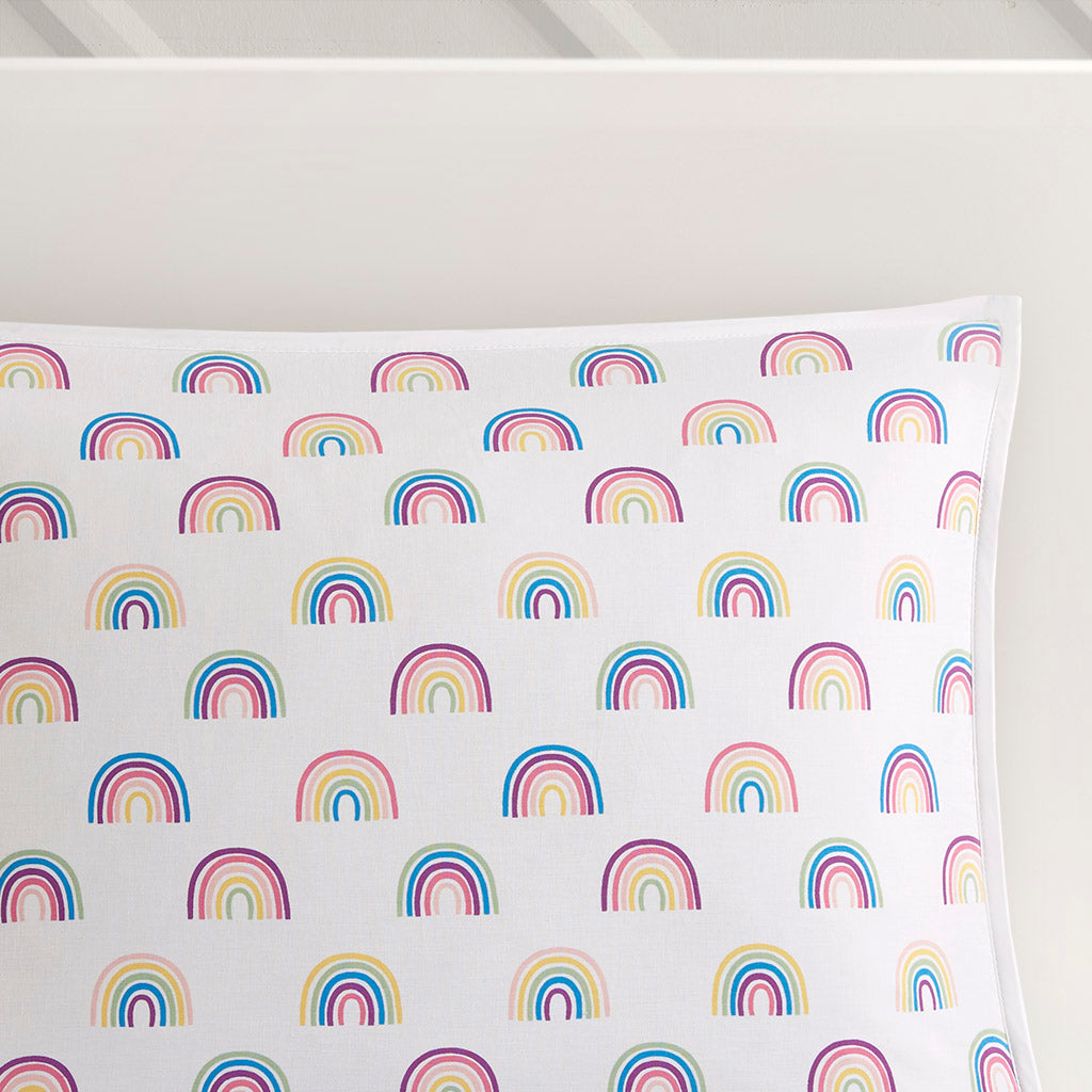 Cotton Cabana Stripe Reversible Quilt Set With Rainbow Reverse Twin Pink Cotton