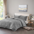 Velvet Quilt Set Full Grey Polyester