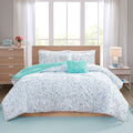 Metallic Printed And Pintucked Comforter Set Twin Aqua Blue Polyester