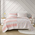Cotton Cabana Stripe Reversible Quilt Set With Rainbow Reverse Full Pink Cotton