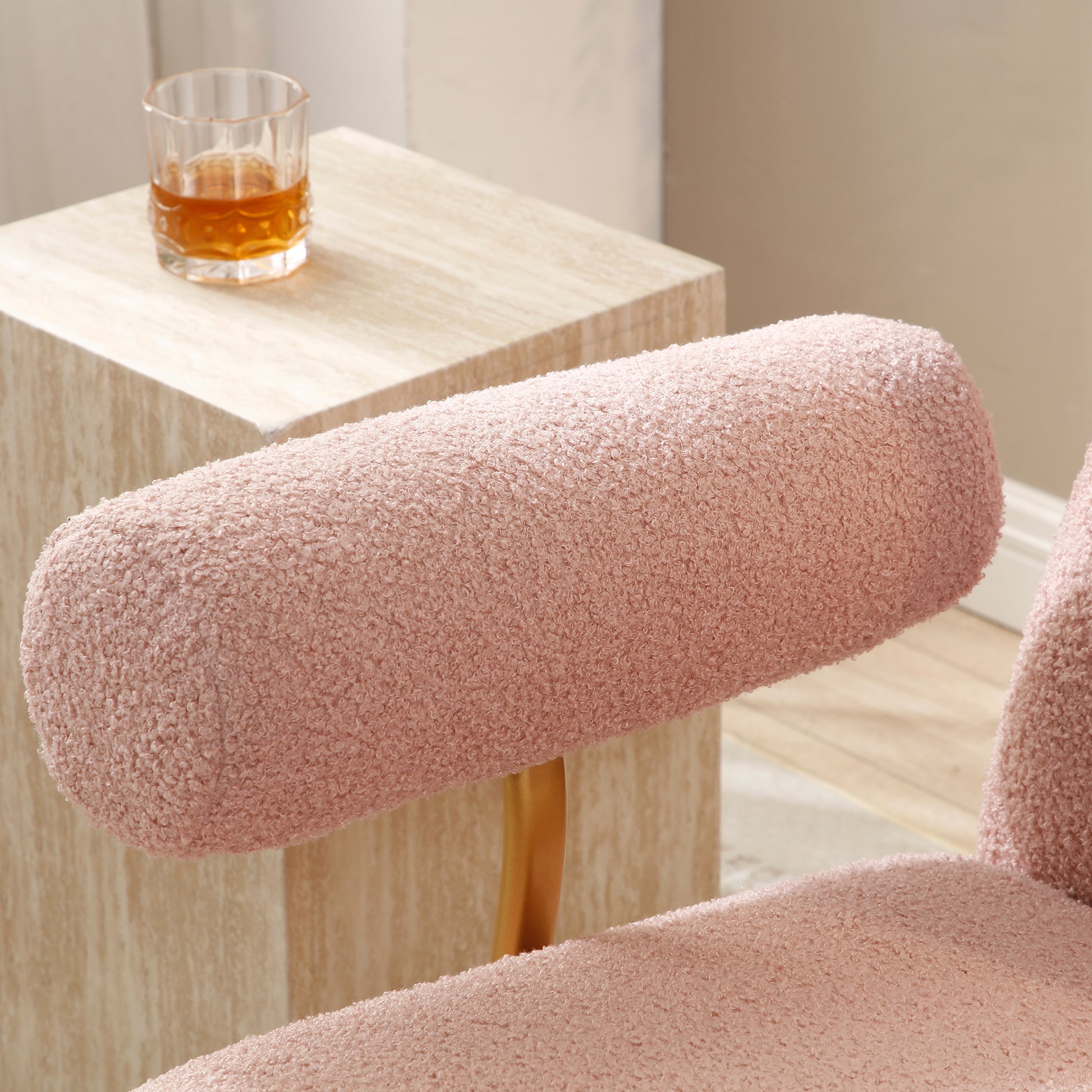 Modern Sherpa Fabric Nursery Rocking Chair,Accent Upholstered Rocker Glider Chair For Baby And Kids,Comfy Armchair With Gold Metal Frame,Leisure Sofa Chair For Nursery Bedroom Living Room,Dark Pink Pink Polyester