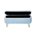 Blue Storage Ottoman Bench For End Of Bed Gold Legs, Modern Grey Faux Fur Entryway Bench Upholstered Padded With Storage For Living Room Bedroom Blue Faux Fur