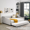 Full Size Daybed With Twin Size Trundle Upholstered Tufted Sofa Bed, With Button On Back And Copper Nail On Waved Shape Arms,Beige 80.5