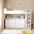 Loft Bed With Rolling Cabinet And Desk White White Solid Wood Mdf