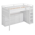 Loft Bed With Rolling Cabinet And Desk White White Solid Wood Mdf