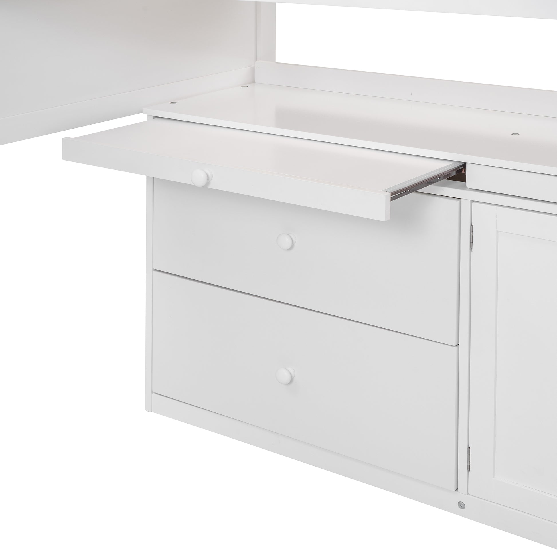 Loft Bed With Rolling Cabinet And Desk White White Solid Wood Mdf