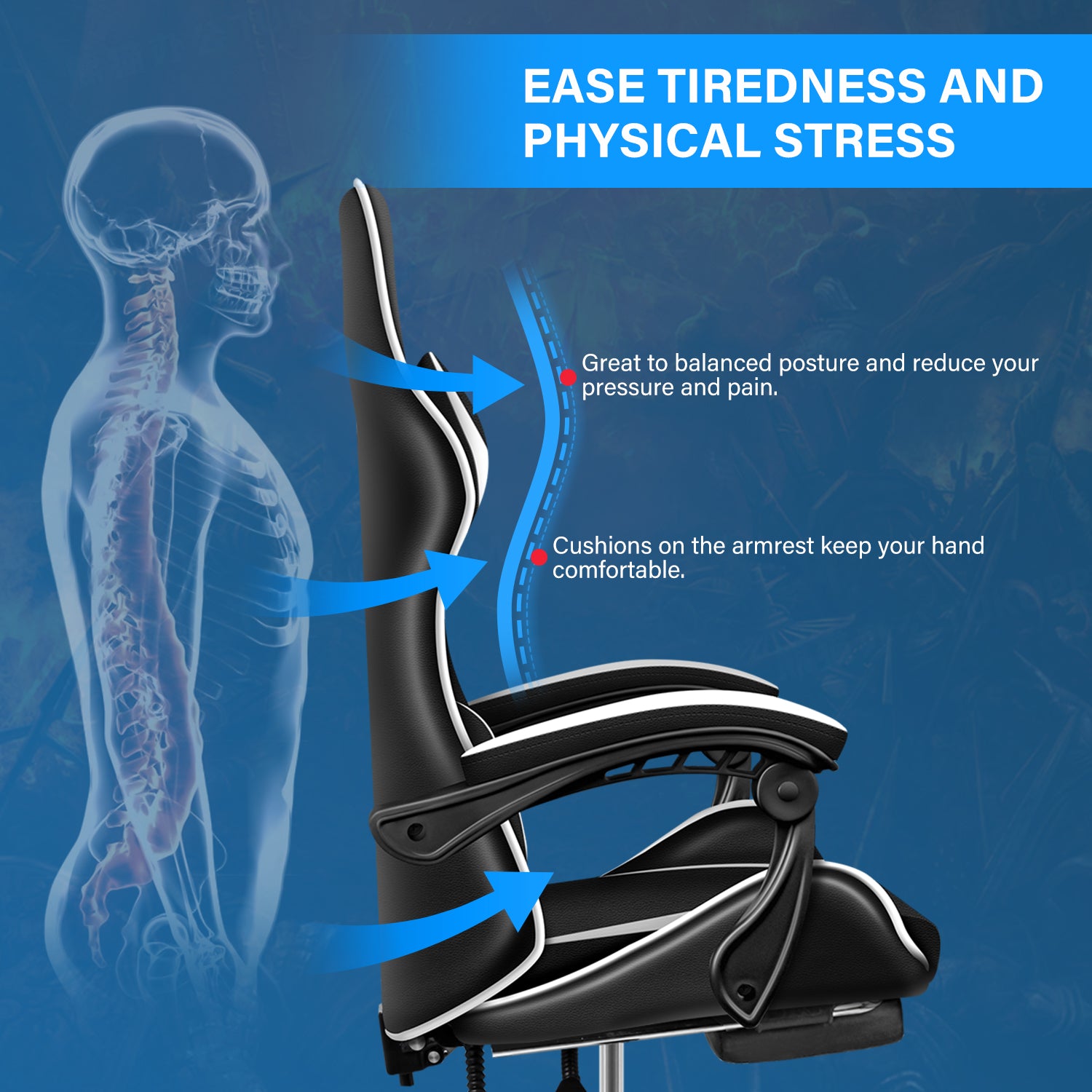 Yssoa Racing Video Backrest And Seat Height Recliner Gaming Office High Back Computer Ergonomic Adjustable Swivel Chair, With Footrest, Black White Black Leather
