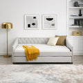Full Size Daybed With Twin Size Trundle Upholstered Tufted Sofa Bed, With Button On Back And Copper Nail On Waved Shape Arms,Beige 80.5