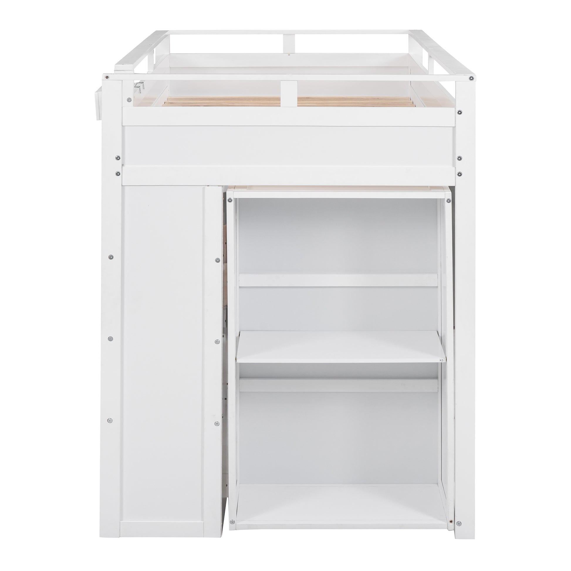 Loft Bed With Rolling Cabinet And Desk White White Solid Wood Mdf