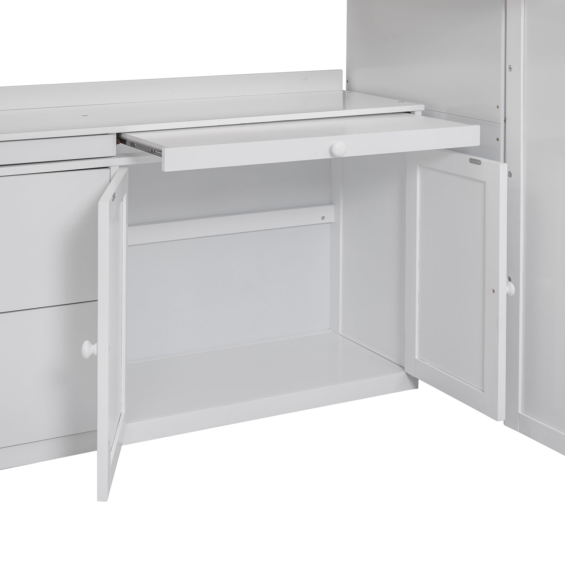 Loft Bed With Rolling Cabinet And Desk White White Solid Wood Mdf