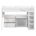 Loft Bed With Rolling Cabinet And Desk White White Solid Wood Mdf