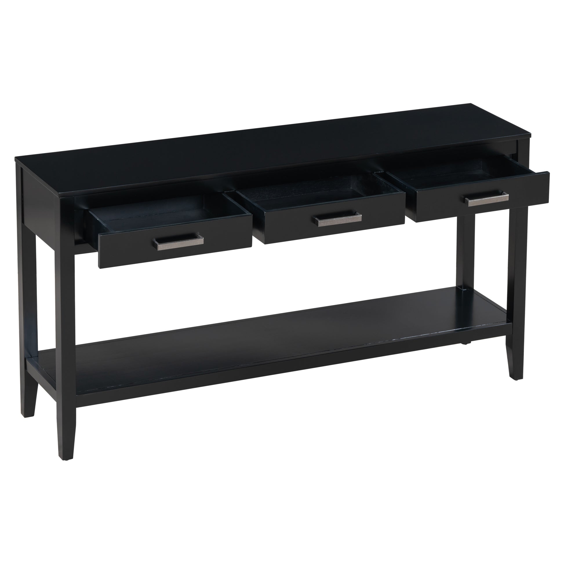 Contemporary 3 Drawer Console Table With 1 Shelf, Entrance Table For Entryway, Hallway, Living Room, Foyer, Corridor Black Solid Wood Mdf
