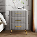Upholstered Wooden Nightstand With 3 Drawers And Metal Legs&Handles,Fully Assembled Except Legs&Handles,Bedside Table With Marbling Worktop Gray Gray Velvet