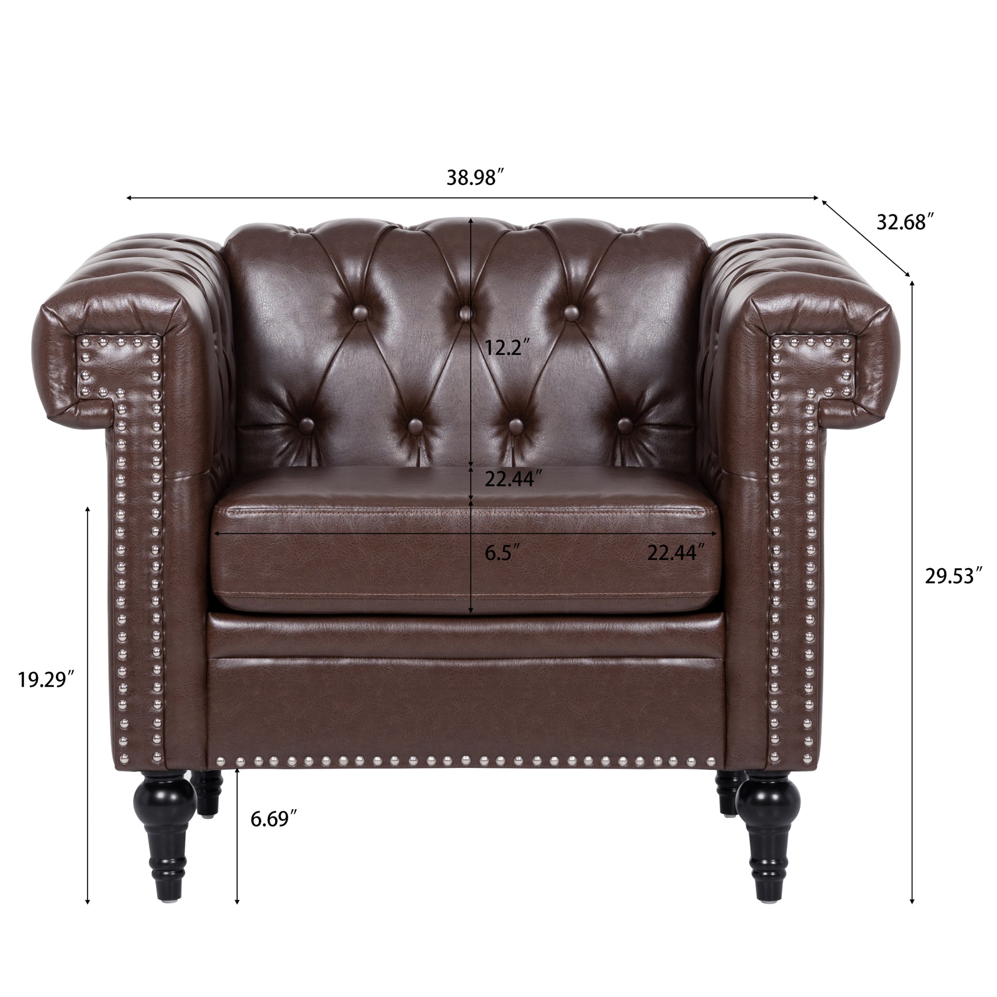 1 Seater Sofa For Living Room Brown Pu Pu
