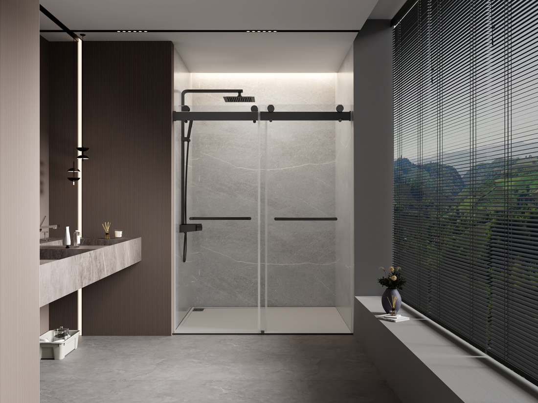 68 72 In. W X 76 In. H Double Sliding Frameless Soft Close Shower Door With Premium 3 8 Inch 10Mm Thick Tampered Glass And Easy Cleaning Coating, Stainless Steel In Matte Black 22D02 72Mb Matte