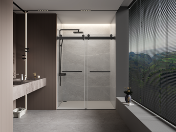 68 72 In. W X 76 In. H Double Sliding Frameless Soft Close Shower Door With Premium 3 8 Inch 10Mm Thick Tampered Glass And Easy Cleaning Coating, Stainless Steel In Matte Black 22D02 72Mb Matte