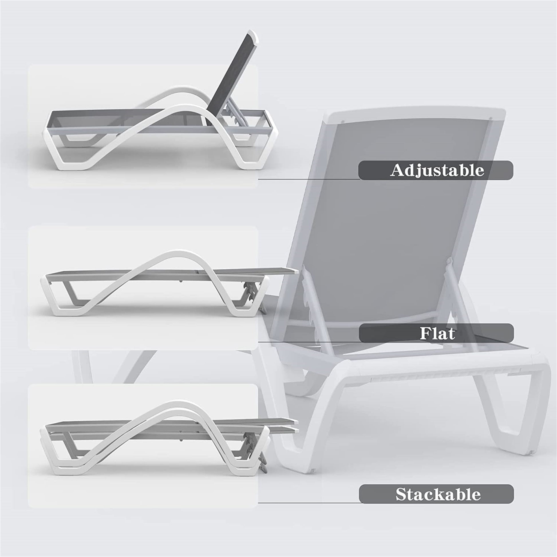 Patio Chaise Lounge Adjustable Aluminum Pool Lounge Chairs With Arm All Weather Pool Chairs For Outside,In Pool,Lawn Gray, 1 Lounge Chair 1 Plastic Table Gray Aluminium