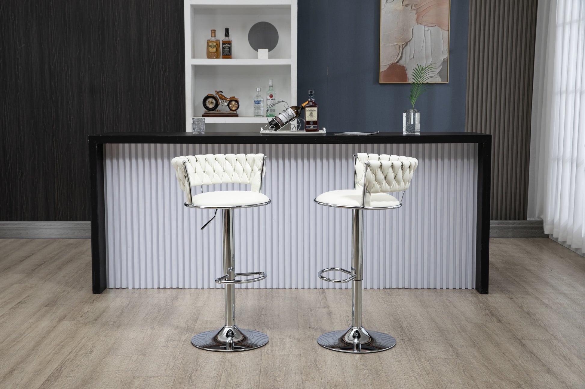 Coolmore Swivel Bar Stools Set Of 2 Adjustable Counter Height Chairs With Footrest For Kitchen, Dining Room 2Pc Set White Pu Pu Leather