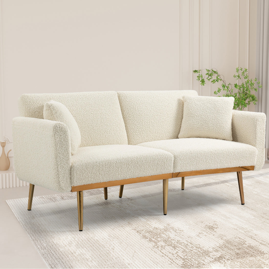 Coolmore Velvet Sofaaccent Sofa .Seat Sofa With Metal Feet White Teddy Polyester