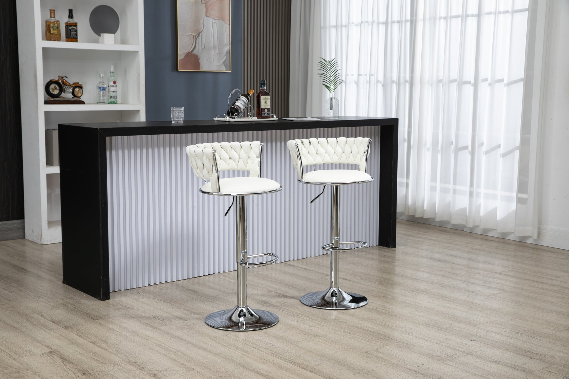 Coolmore Swivel Bar Stools Set Of 2 Adjustable Counter Height Chairs With Footrest For Kitchen, Dining Room 2Pc Set White Pu Pu Leather