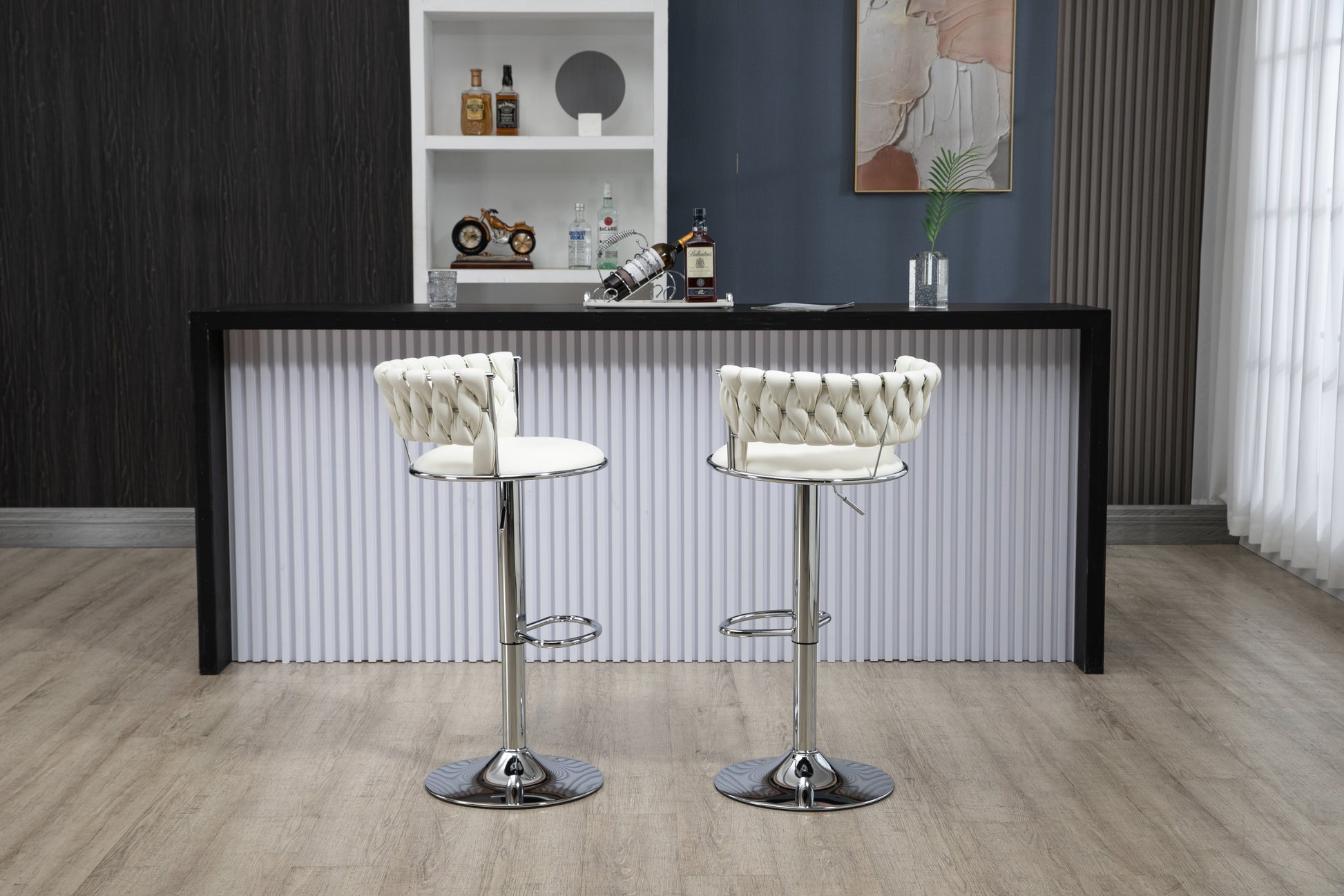 Coolmore Swivel Bar Stools Set Of 2 Adjustable Counter Height Chairs With Footrest For Kitchen, Dining Room 2Pc Set White Pu Pu Leather